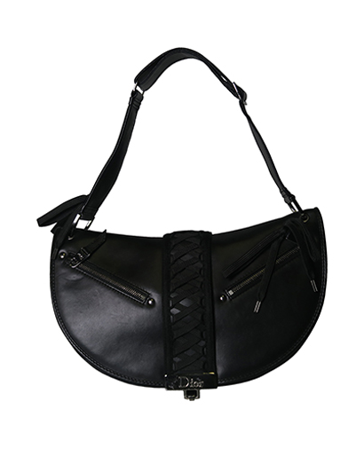 Half Moon Shoulder Bag Leather Black 14-MA-1022, front view